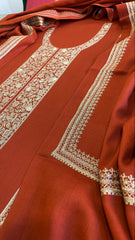 Rust Winter Suit Set with Aari Work in Pashmina Wool