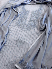 Powder Blue Suit Set with Lucknowi Handwork in Pure Mul Cotton