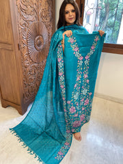 Firoza Suit Set with Cross-Stitch Embroidery in Pure Tussar Silk