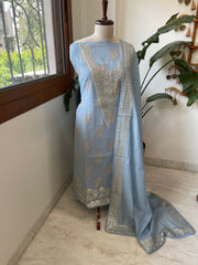 Powder Blue Gota Applique Suit Set in Pure Mul Chanderi