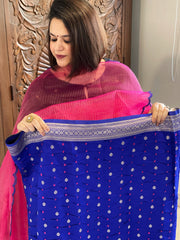 Royal Blue Handwoven Kadwa Banarasi with Hand Bandhani Suit Set in Pure Silk