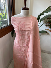 Peach Mul chanderi Suit Set With Knot & Sequin Handwork