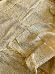 Yellow Suit Set with Lucknowi Handwork in Pure Tussar Silk