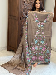 Golden Brown Suit Set with Cross-Stitch Embroidery in Pure Tussar Silk