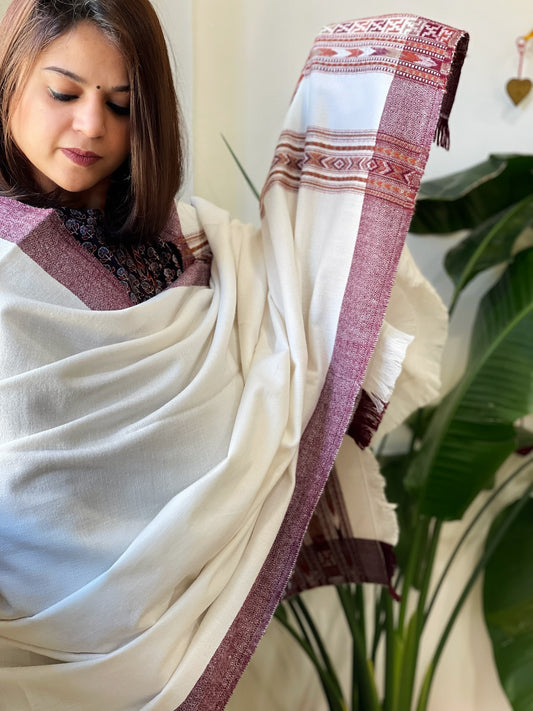 White Woven Kullu Woollen Shawl