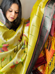 Yellowish Gold Handwoven Zari Jaal Paithani Dupatta in Pure Silk