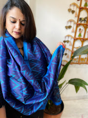 Blue Woven Ikat Stoles in Pure Silk