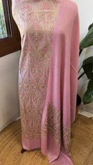 Pink Winter Suit Set with Aari Work in Pashmina Wool
