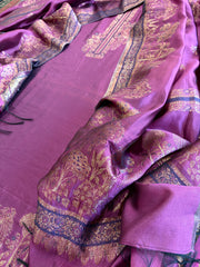 Purple Suit Set with Handwoven Kaani and Zari in Pure Silk