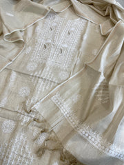 Gold Suit Set with Lucknowi Handwork in Tissue Chanderi