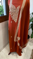 Rust Winter Suit Set with Aari Work in Pashmina Wool