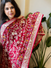 Pink Parsi Gara Embroidery Dupatta in Georgette