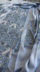 Powder Blue Winter Suit Set with Aari Work in Pashmina Wool
