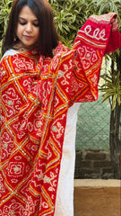 Rust Bandhani Dupatta with Gotapatti Handwork in Pure Silk