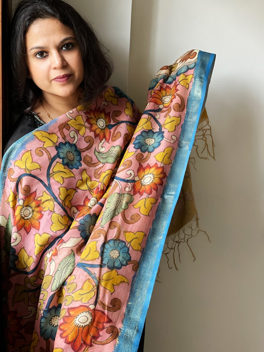 Handpainted Kalamkari Dupatta in Chanderi Silk