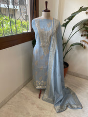 Powder Blue Gota Applique Suit Set in Pure Mul Chanderi