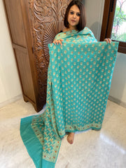 Turquoise Woven Suit Set with Zari and Meenakari in Weaving in Pure Moonga Silk