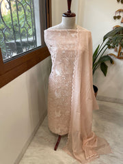 Peach Suit Set with Thread Embroidery in Pure Mul