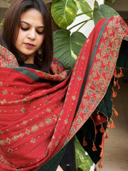 Orange Ajrakh Handblock Printed Silk-Woollen Shawl
