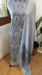 Powder Blue Winter Suit Set with Aari Work in Pashmina Wool