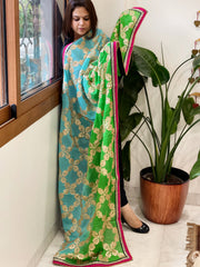 Turquoise, Green Chinon Dupatta with Gota Lace Work