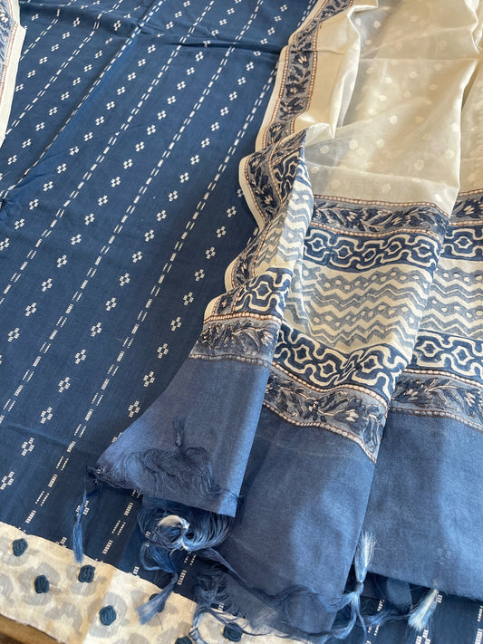 Indigo Handwoven Suit Sets in Pure Cotton