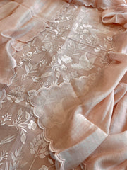 Peach Suit Set with Thread Embroidery in Pure Mul