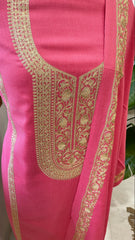 Peachish Pink Winter Suit Set with Aari Work in Pashmina Wool