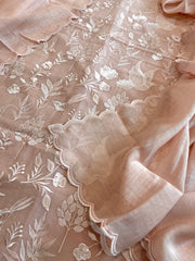 Peach Suit Set with Thread Embroidery in Pure Mul