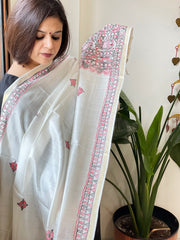 Handpainted Madhubani Dupatta in Pure Chanderi Silk