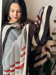 Beige Handblock printed dupatta in Mul Cotton
