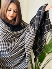 Black, Grey Woven Pashmina Check Design Shawl