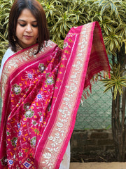 Pink Handwoven Ikat Patola with Gotapatti & Pearl Handwork dupatta in Pure Silk