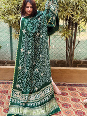 Green Bandhani Dupatta with Gotapatti Handwork in Pure Silk