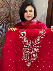 Reddish Maroon Suit Set with Mukaish Badla Handwork in Pure Organza