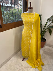 Yellow Suit Set with Gold Thread & Sequin Work in Pure Mul