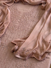 Antique Rose Suit Set with Lucknowi Handwork in Pure Mul Cotton