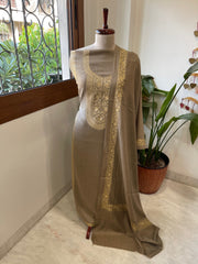 Dark Toosh Winter Suit Set with Aari Work in Pashmina Wool