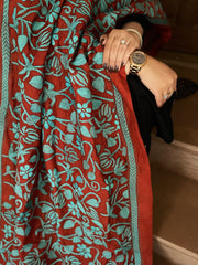 Rust Handmade Nakshi Kantha Dupatta in Silk