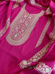 Fuscia Pink Winter Suit Set with Aari Work in Pashmina Wool