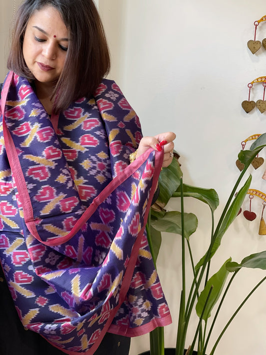 Blue Woven Ikat Stoles in Pure Silk