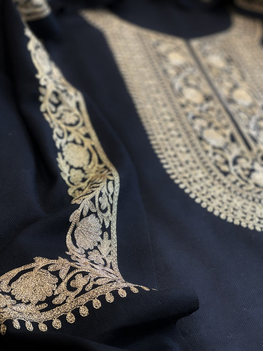 Black Winter Suit Set with Aari Work in Pashmina Wool