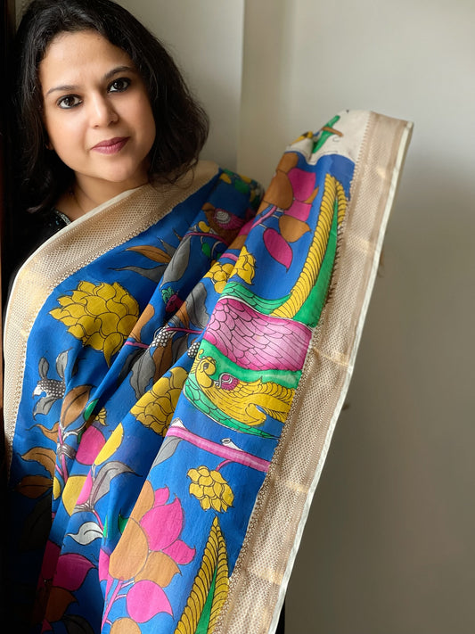 Handpainted Kalamkari Dupatta in Chennuri Silk
