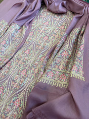 Pinkish Mauve Winter Suit Set with Aari Work in Pashmina Wool