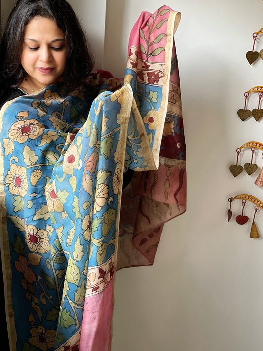 Handpainted Kalamkari Dupatta in Chanderi Silk