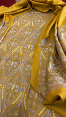 Mustard Winter Suit Set with Aari Work in Pashmina Wool