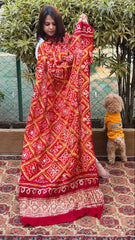 Rust Bandhani Dupatta with Gotapatti Handwork in Pure Silk