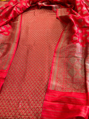 Red Designer Handwoven Kadwa Banarasi Suit Set in Pure Silk