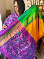 Handwoven Ikat Saree in Pure Silk with Ganga-Jamuna Border