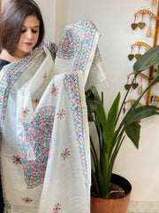 Handpainted Madhubani Dupatta in Pure Chanderi Silk